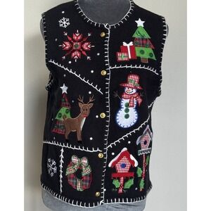 Vtg Crystal Kobe Petite Large Christmas Holiday Sweater Vest Buttons Classic